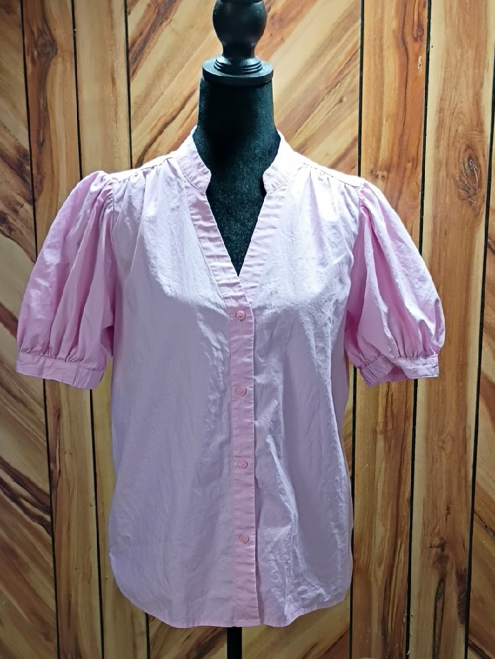 Nine West 100% Cotton Light Pink Puff Sleeve Button-Front Top Size S